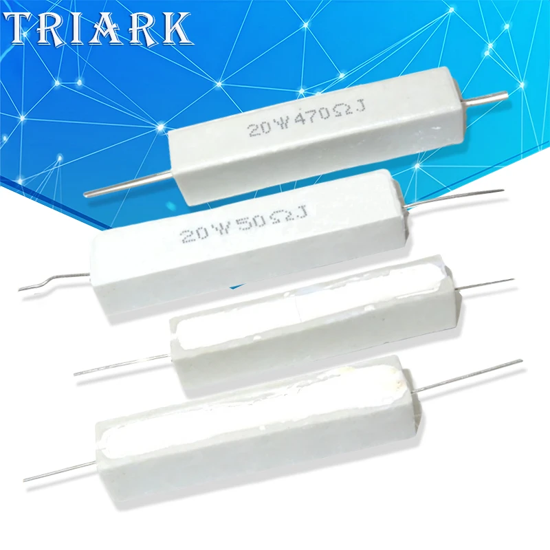 5PCS 20W 5% Ceramic Cement Resistor 0.1R 0.2 0.25 0.5 1 2 3 4.7 10 20 50 100 Ohm 3R 12R 27R 100R 180R 220R 1K 2.2K 4.7K 8.2K 10K