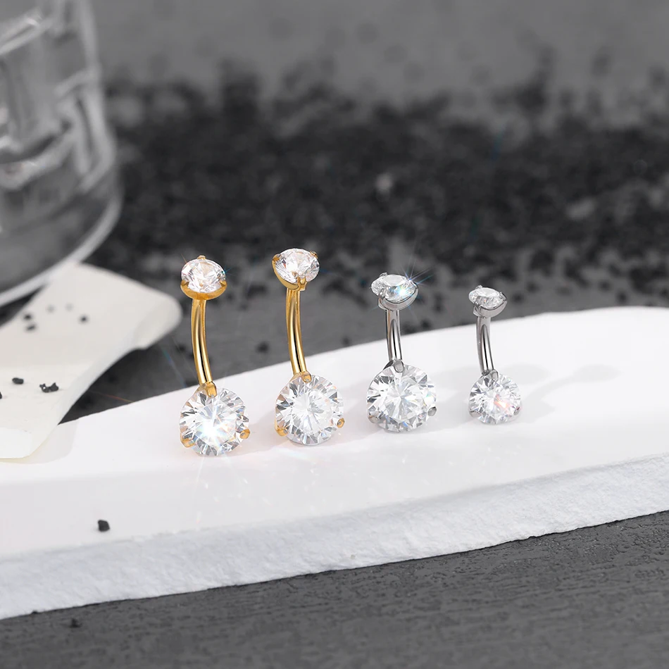 1pc Titanium Double Round Zircon Belly Button Ring Internally Threaded Belly Piercings Jewelry 6 8 10 12mm Navel Piercing