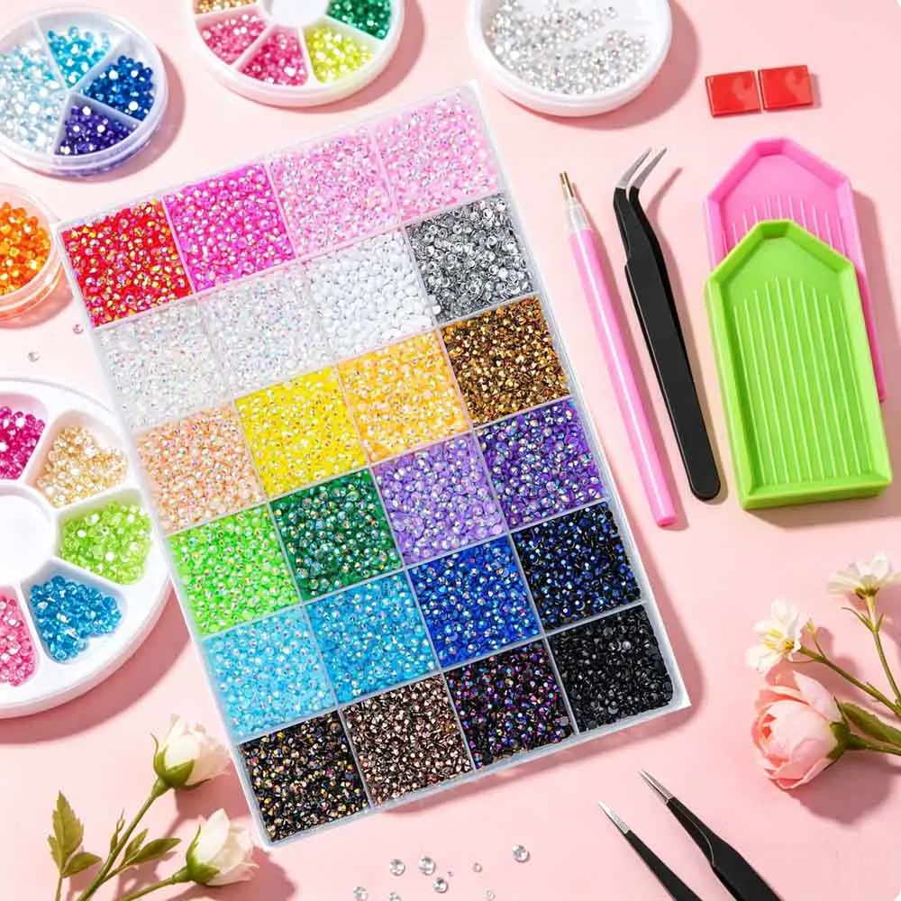 24Grid AB Resin Diamond Drills Kit Shiny Colorful Round Rhinestone Beads For DIY 5D Diamond Art Craft Home Decor Nail Accessorie