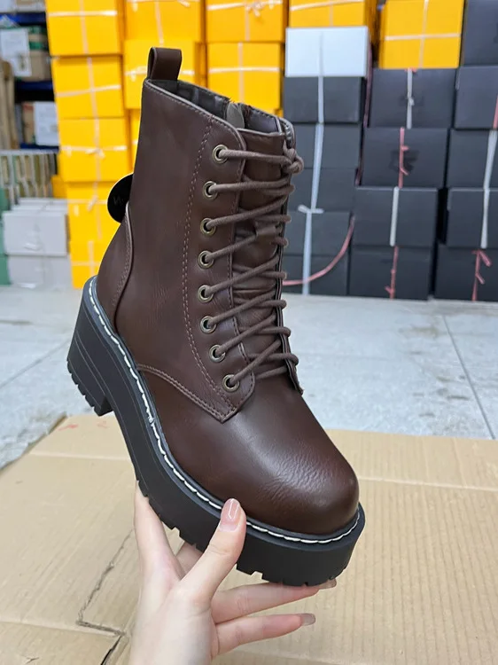 

Модные ботильоны с круглым носком на толстом каблуке с пряжкой, универсальные, в британском стиле, весна-осень, из искусственной кожи, на высоком каблуке