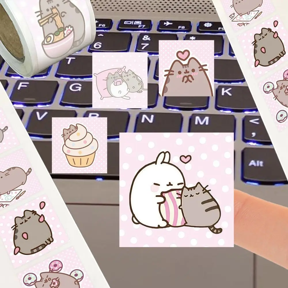 Pusheen-Stil Cartoon-Katzen-Aufkleberrolle, 500 Stück pro Rolle mit 14 Designs, niedliche selbstklebende Aufkleber für Scrapbooking und Tagebuch. – Detail 7