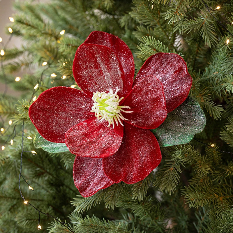 25 سنتيمتر زهرة عيد الميلاد الاصطناعية لامعة المخملية عيد الميلاد البونسيتة جميلة اليدوية عيد الميلاد زهرة اللوتس 2026 السنة الجديدة #5