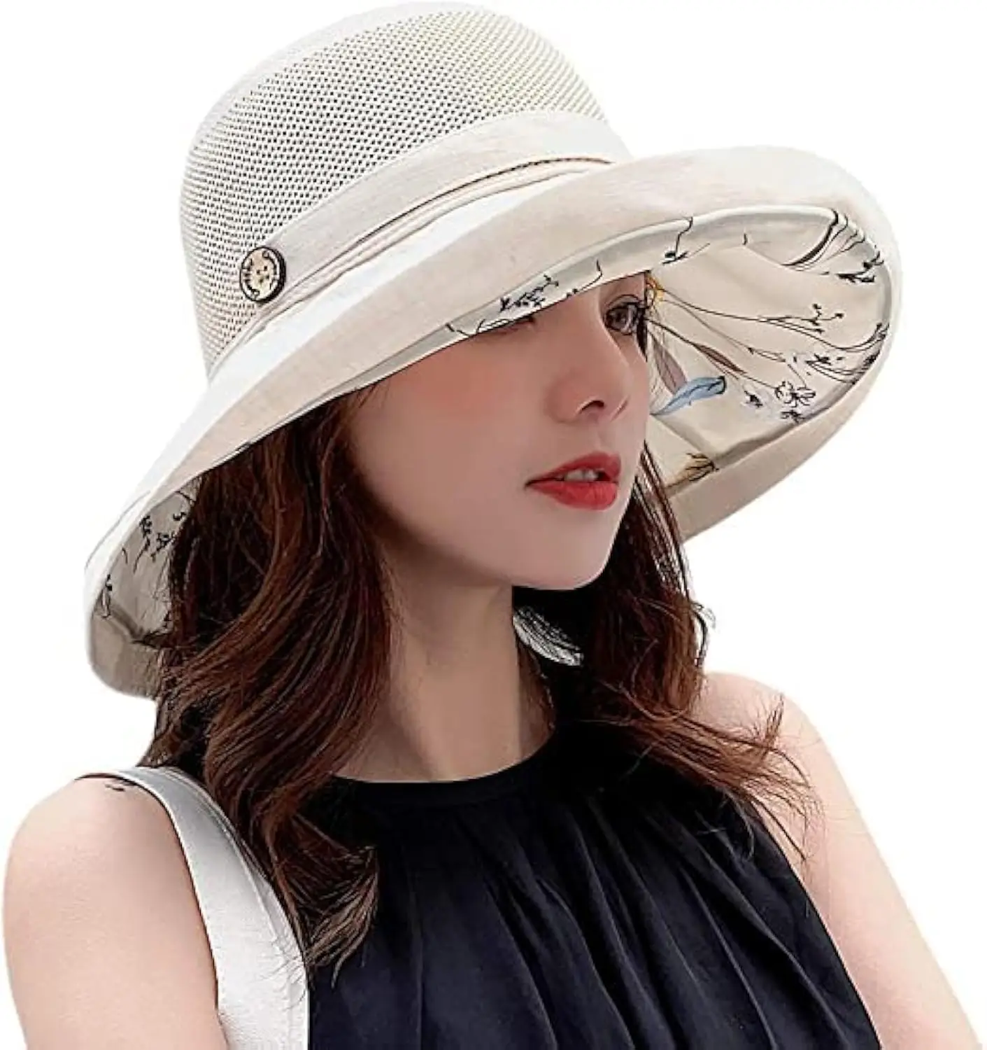 

Women's Summer Mesh Sun Hat with UV Protection Wide Brim Packable Beach Bucket Hat