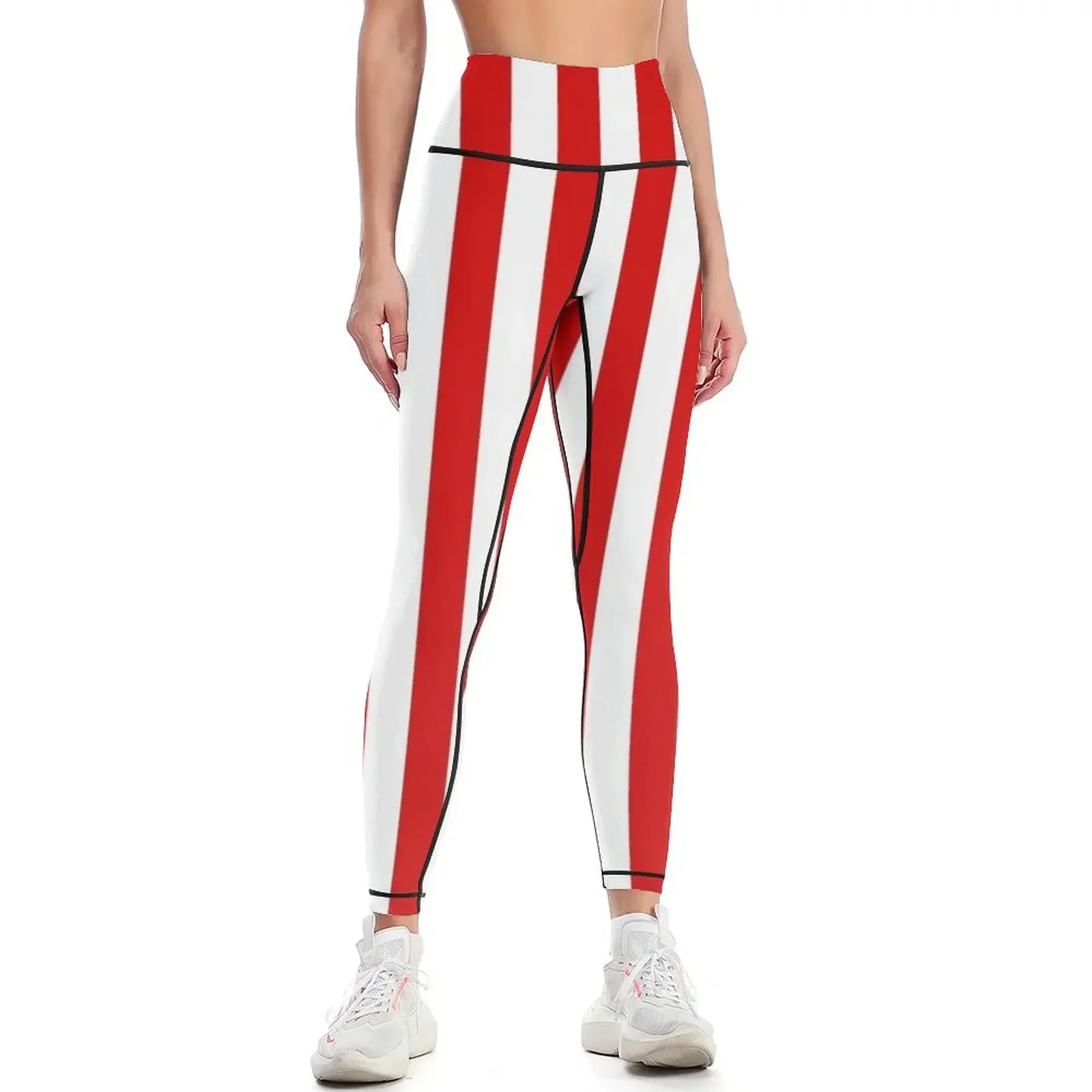

Red and White Stripes | Medium Vertical Stripes | Leggings exercise clothing for high waist sportswear gym Womens Leggings