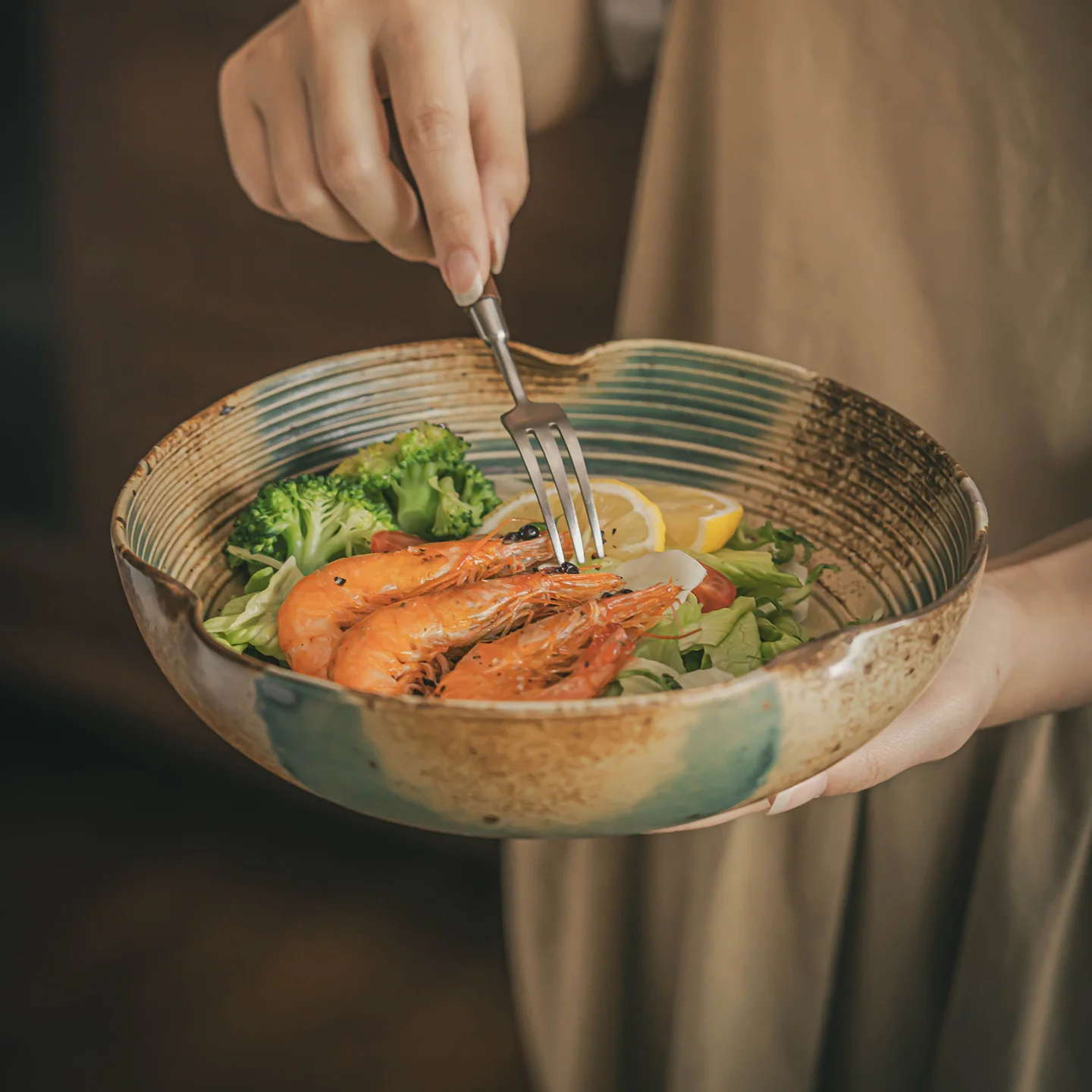 Cuencos de tierra gruesos creativos japoneses, cuenco Retro de gran capacidad para ensalada de frutas, vajilla de fideos y sopa esmerilada para el hogar
