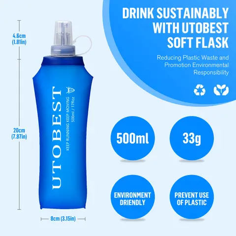 UTOBEST 250ml 350ml 500ml 소프트 플라스크 접이식 접이식 TPU 물병 야외 달리기 하이킹 사이클링