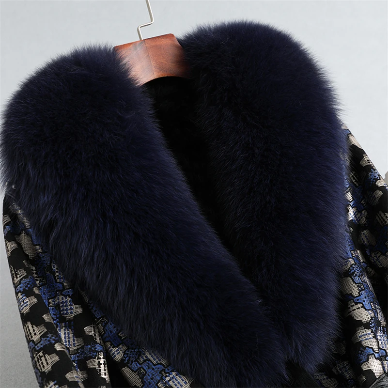 Aorice inverno longo coelho pele linging casaco jaqueta feminina gola de pele de raposa casacos senhora sobre o tamanho parka trincheira ct287