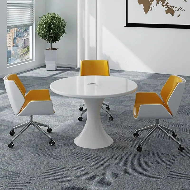 White Paint Small Reception Table Simple Round Negotiation Table And Chair Combination Conference Table And Chair Combination 1-
