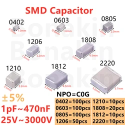 0402 0603 0805 1206 1210 1808 2220SMD Capacitor 4.7pF10pF22pF47pF100pF220pF330pF470pF1nF2.2nF4.7nF10nF22nF47nF100nF220nF470nFNPO