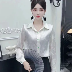 French High-end Fashion Satin Shirt for Women 2024 Spring and Autumn New Fashion Jacquard Small Shirt Hanging Long Sleeved Top