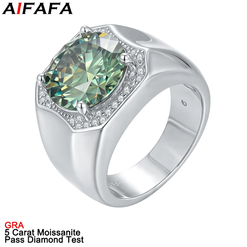 5 Carat Real Moissanite Diamond Rings for Men Women Sparkling White Green Moissanite Business Ring Fine Jewelry