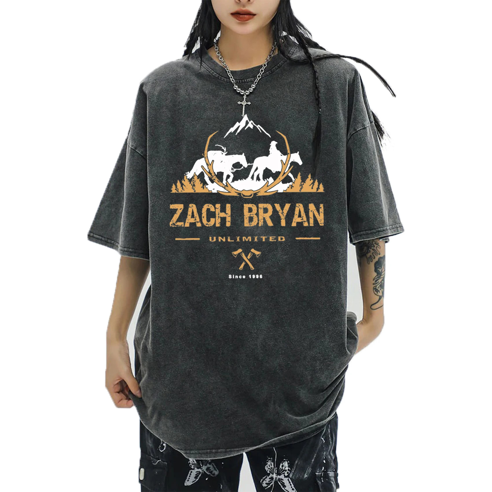 

Zach Bryan Washed Shirts Western Graphic Washed Shirts Country Music Shirts Harajuku O-Neck Cotton Vintage T-Shirts Unisex