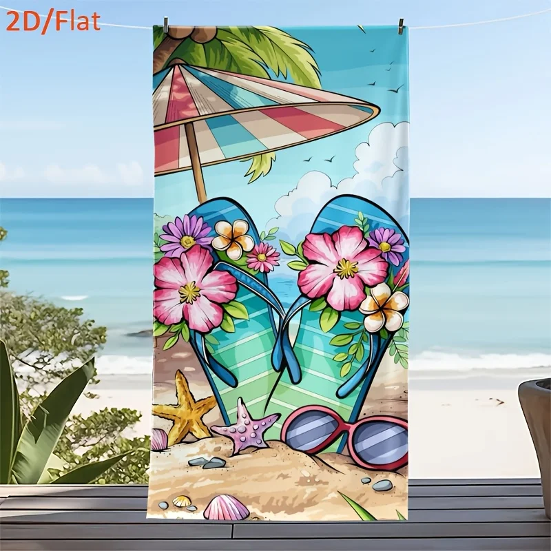 1pcs Summer Flip Flop Beach Towel, Soft Microfiber Quick Dry Oversized Bath Towel, Tropical Pool Blanket for Kids & Adults