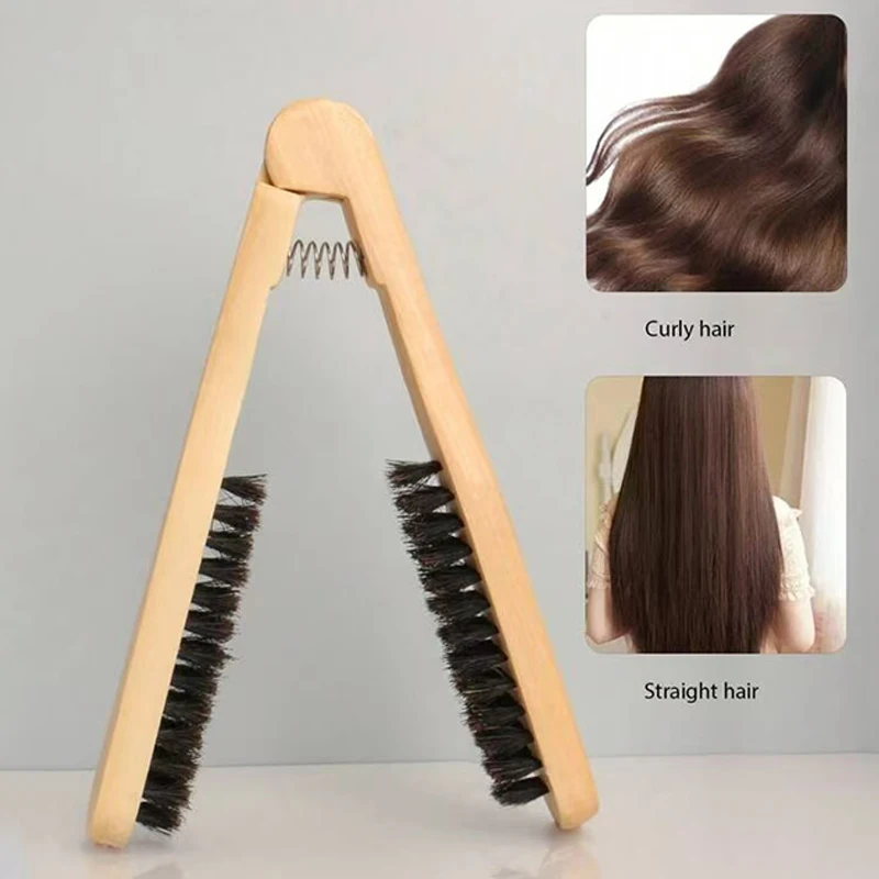 Double-sided Wooden Handle Straightening Comb, Smoothing Styling Straightening Clip Comb