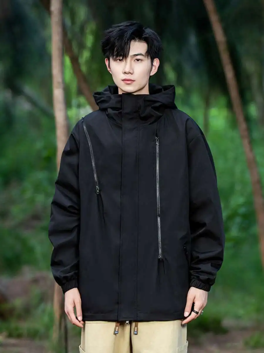 

Spring Autumn Winter Jaet Hooded Zipper Outdoor Sports Coat Thiened Long Sve ort Length Zipper ket Men's Jaet