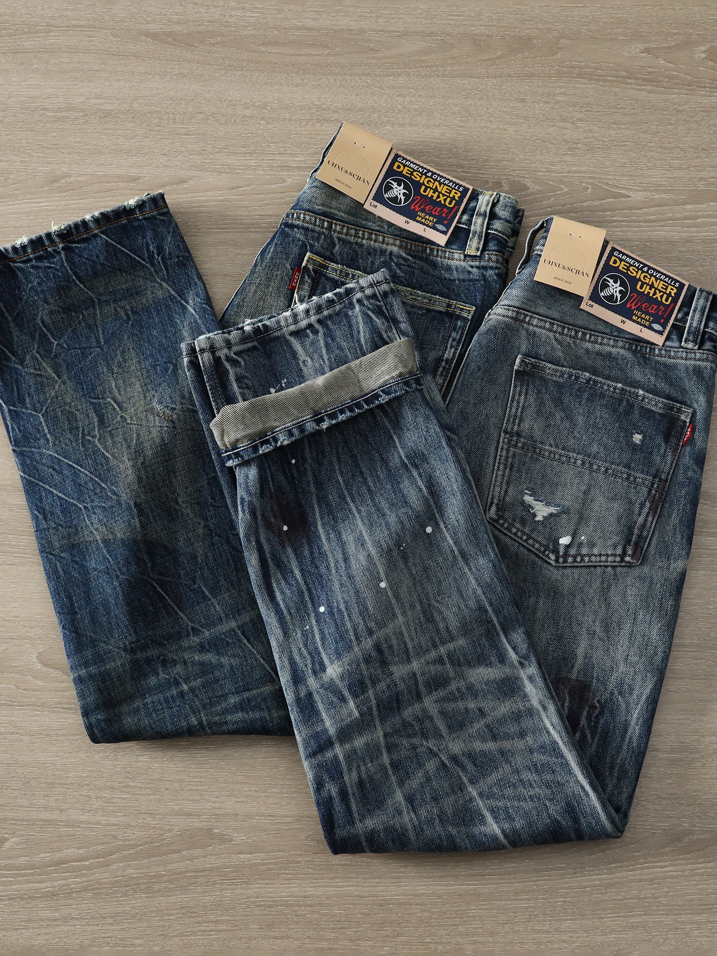 

Осень и зима, новые американские ретро тяжелые джинсы 15,2 унций, мужские модные свободные прямые повседневные брюки из 100% хлопка