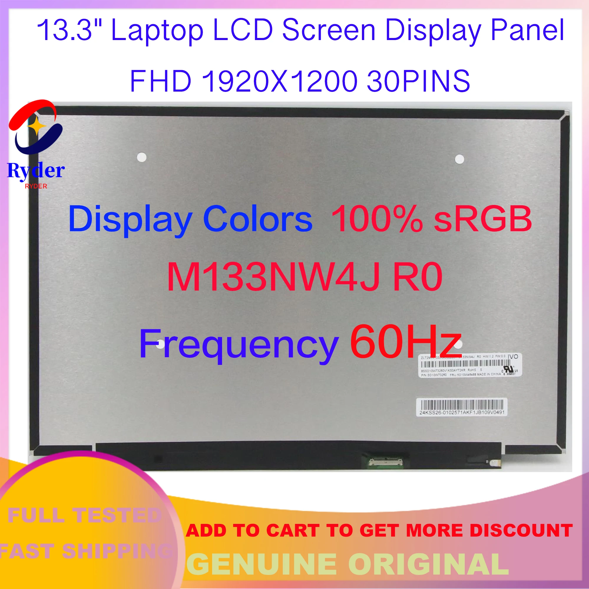 

13.3" 1920x1200 IPS Laptop LCD Screen Display B133UAN01.0 M133NW4J R0 For Lenovo ThinkBook 13s G2 ITL ARE G3 ACN G4 IAP ARB