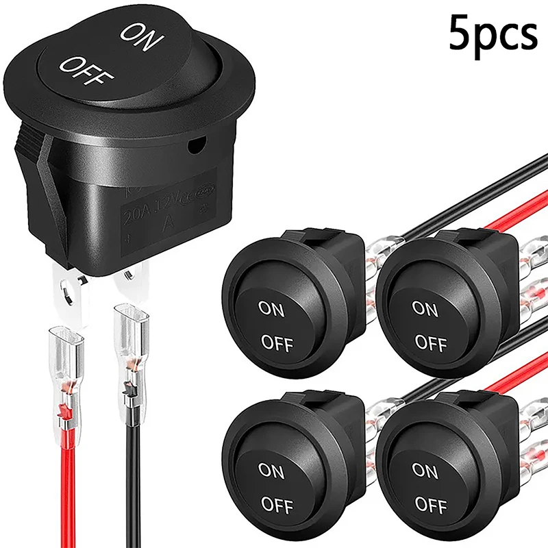 Y 5Pcs Round Rocker Switch ON Off SPST Mini Toggle Switch 12V For Car Automotive RV 2 Pin Switch Mini Rocker Switch With Wire