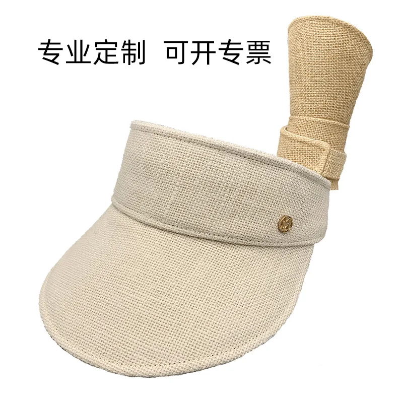 Korean Style Solid Color Empty Top Straw Hat Unisex Curved Brim Summer Outdoor Travel Sun Protection Cap