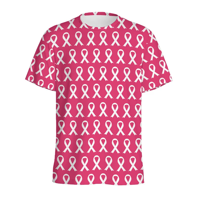 Breast Cancer Awareness 3D Printed T Shirt Women Fashion Pink Ribbon Pattern T-Shirt Loose Short Sleeves Round Neck Tee Shirts