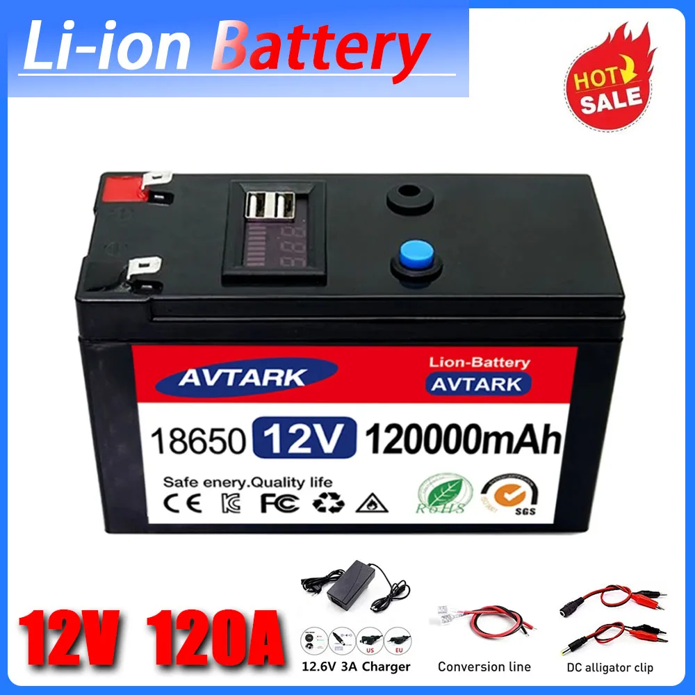 New 100Ah 120Ah lithium Battery Pack 12V 45Ah 50Ah Lithium Iron Phosphate Batteries Built-in BMS For Solar Boat+12.6V Charger