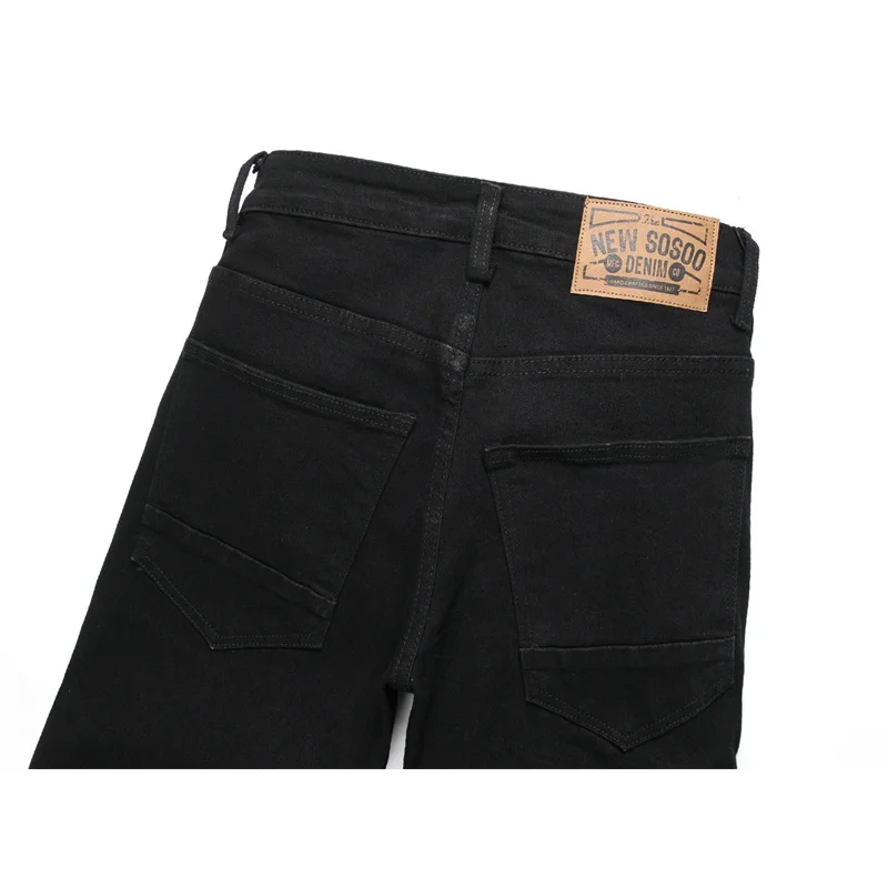 Black Personalized Jeans Men's Street Printing Japanese Style Trendy Workwear Multi-Pocket Slim Fit Patchwork Skinny Pants