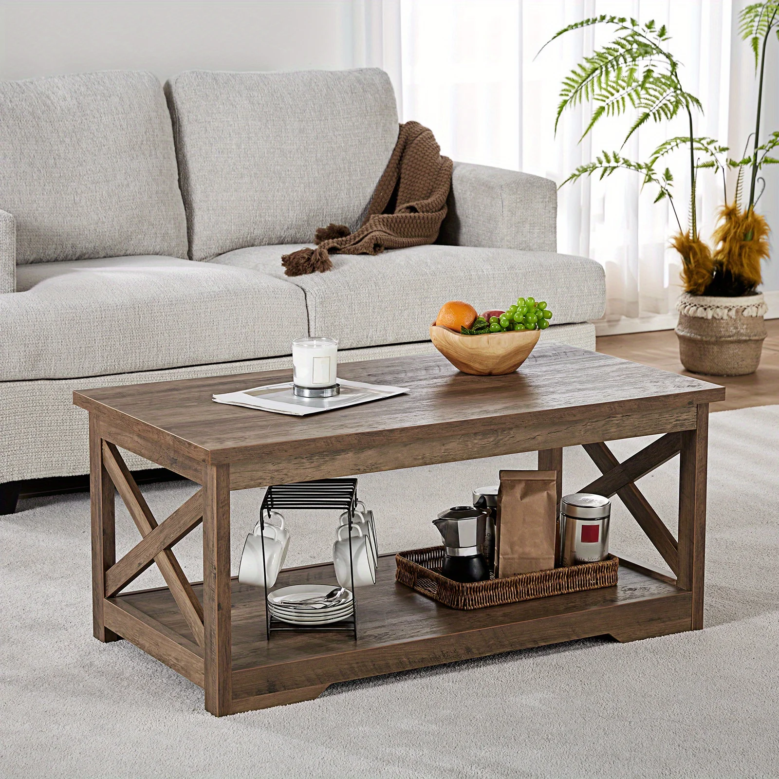 

ALBOTT 3pcs Farmhouse Table Set Includes Coffee Table And Two End Tables Side Table with Charging Station And USB Ports for
