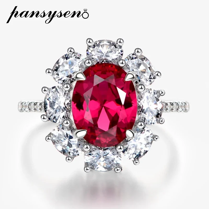 

PANSYSEN Vintage 925 Sterling Silver 2CT Oval Cut Ruby Sapphire Gemstone Ring Wedding Engagement Party Fine Jewelry Wholesale