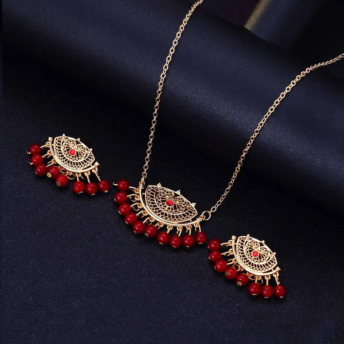 Luxury Retro Indian Crystal Bridal Jewelry Set Ethnic African Beads Tassel Jhumka Rhinestone Earrings Necklaces Sets Bijoux Gift