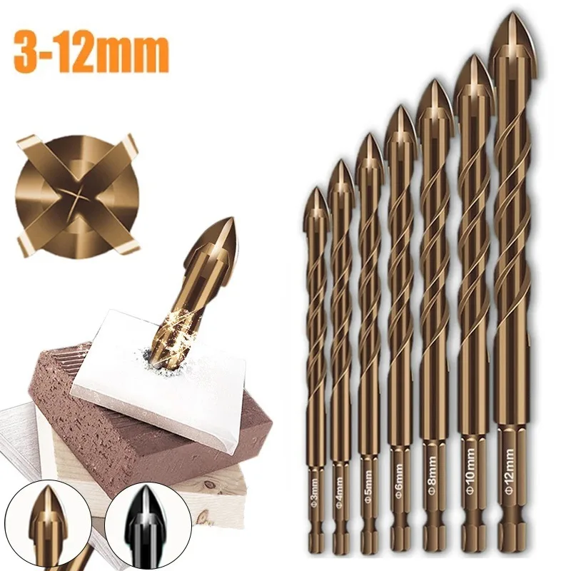 7/4pcs Masonry Drill Bits Set Glass Drilling Bits for Ceramic Tile Wood Porcelain Mirror Marble Wall with Strength Carbide Tips