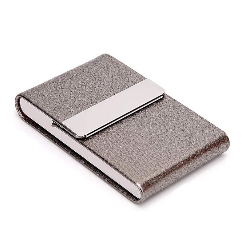 

PU Business Card Holder for Women Men Business Card Case Slim Professional Name Card Holder with Magnetic Shut,Gray