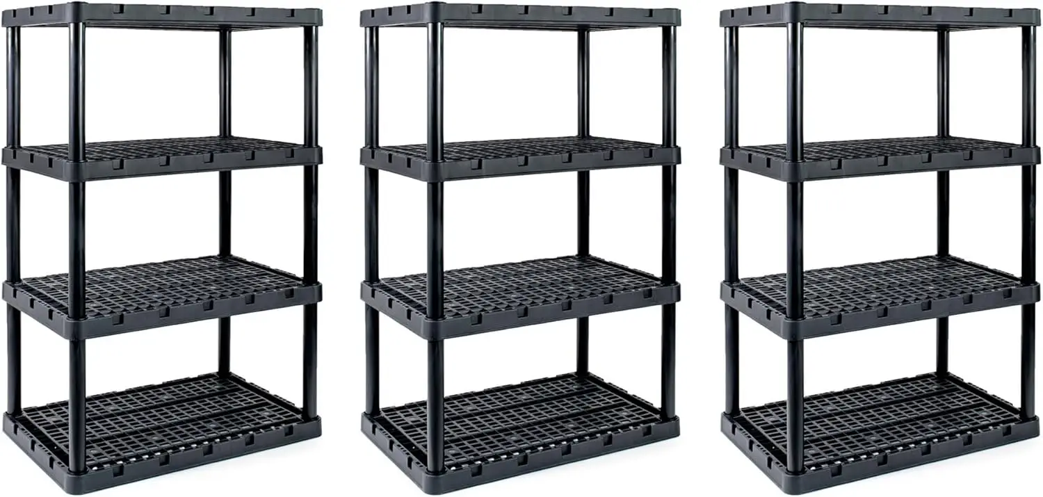 3-Pack XL Storage Shelving, Heavy-Duty Knect-A-Shelf, 4 Shelves, Black