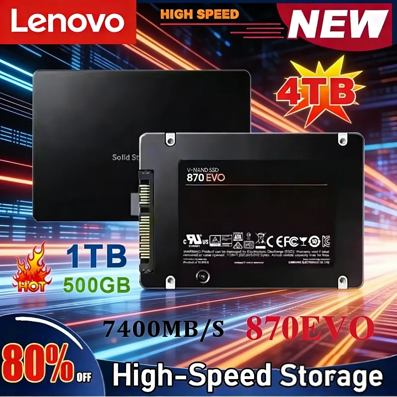 

Оригинальный твердотельный накопитель Lenovo 870EVO 4T SSD, объем памяти 1ТБ, 2ТБ, подходит для ноутбуков и настольных компьютеров, высокая скорость.