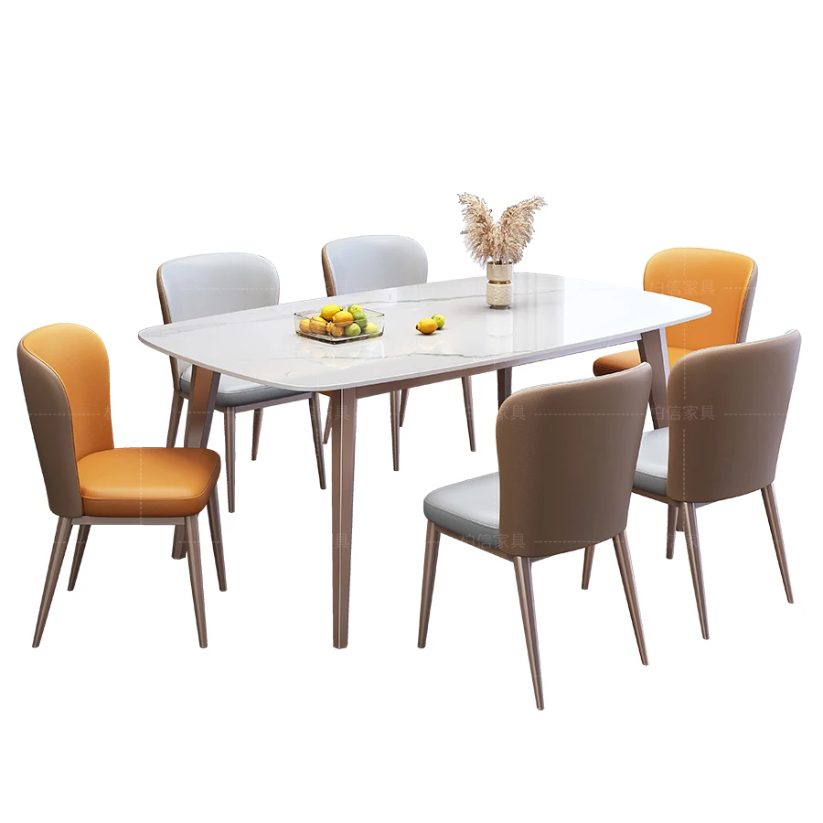 Light luxury rock board dining table rectangular dining table Italian minimalist small unit dining table chair combination
