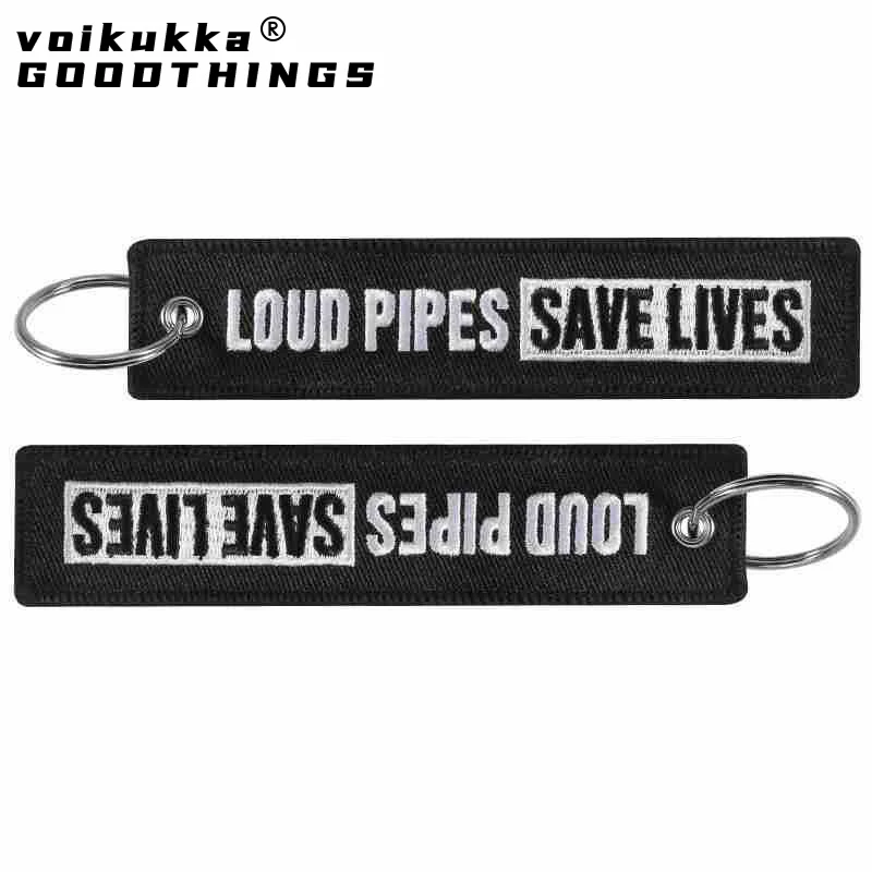 1PC 2PCS 3PCS 3 Packs Loud Pipes Save Lives Both Sides Embroidery Yellow Pendant Key Chain Car Backpack Keychain Gifts Wholesale