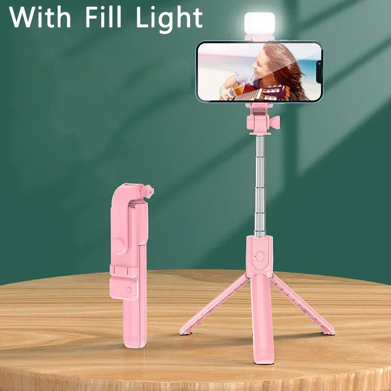 for Android IOS TikTok Selfie Stick Wireless Bluetooth Selfies Stick with Fill Light Foldable Portable Tripod for Mobile Phone