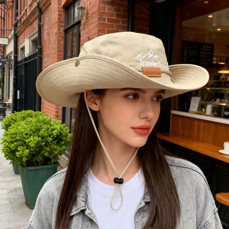 

Мужская уличная солнцезащитная шляпа цвета хаки, широкие поля, солнцезащитная походная шляпа, регулируемый ремешок, рыболовная шляпа с защитой от падения