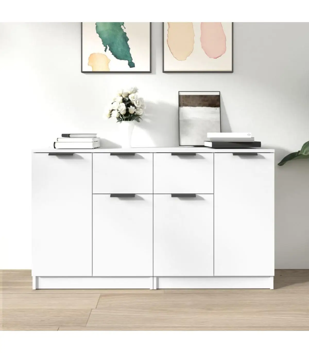 Sideboards 2 PAs white plywood 60x30x70 cm