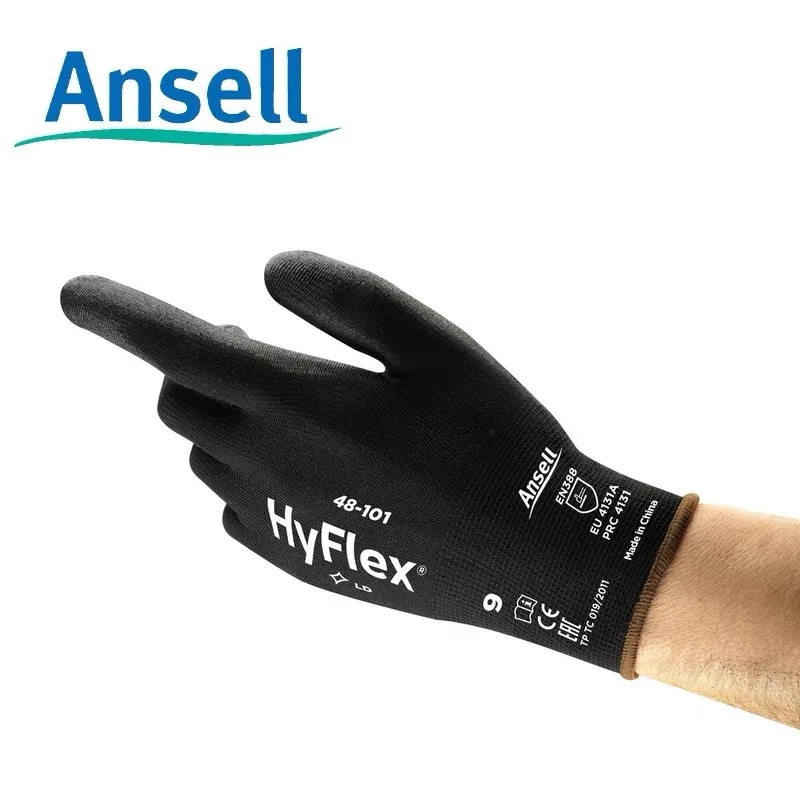 Ansell-Sensilite HyFlex 48-101, 12 paires®Gants Noirs en Nylon PU, Revêtement de Paume, Résistant à l'Huile et à l'Usure, Fonctionnement précis