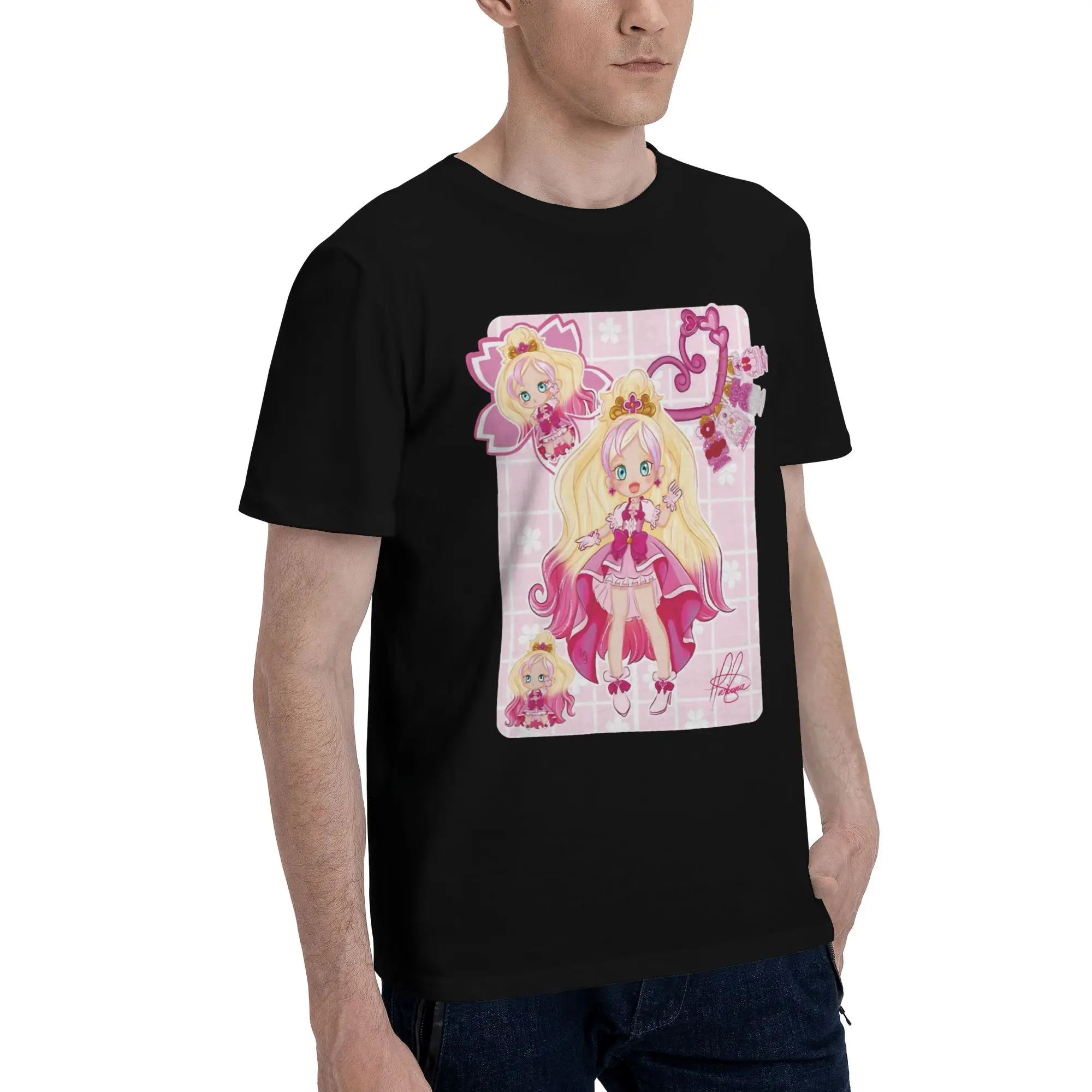 Chibi design inspired by Cure Flora from the anime Go!  Funny Graphic 100% Cotton T-Shirt Bandai Pretty Cure Tees Tops For Men