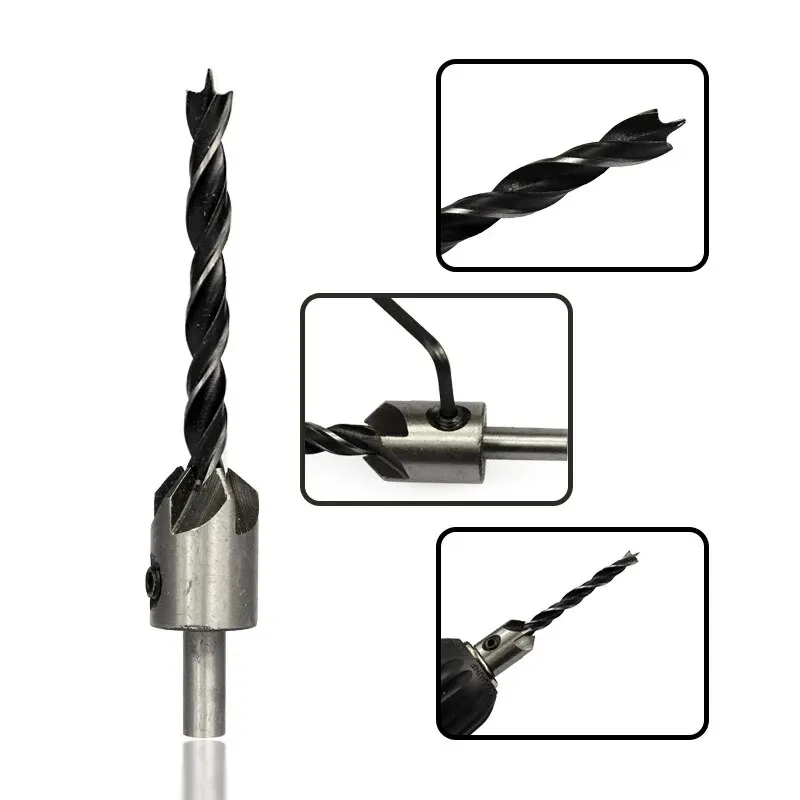 4pc Gold Three Pointed Woodworking Countersunk Drill with Screw Expansion Drill Hole Opener Electric Drilling Tool Accessories