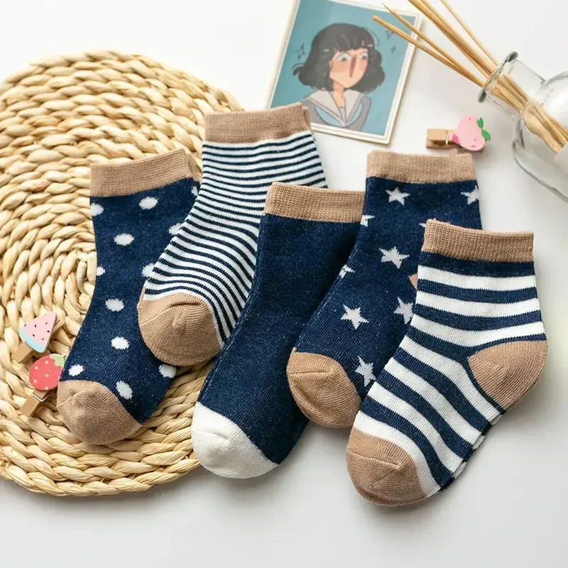 5Pairs/lot 2023 Baby Socks for Kids Girls Boy Cotton Stripe Cartoon Animals Summer Toddler Knitted socks Newborn BeBe Clothes