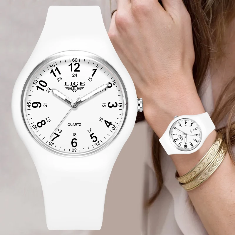 

Модные женские часы LIGE, яркие цвета, повседневные, спортивные, водонепроницаемые, универсальные, с силиконовым ремешком, кварцевые, для женщин, подарок для дам