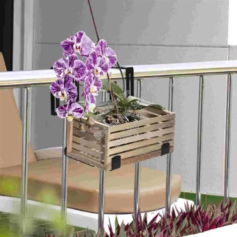 2 Pcs Balcony Railing Hanging Flower Pot Hook Planter Hanger Adjustable Holder Wall Pots Outdoor Metal Bracket-A50M