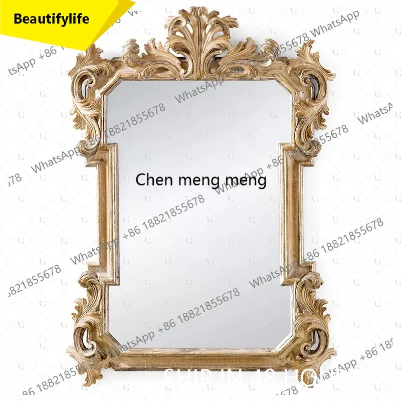 

A17 European high-end carved bathroom mirror wall hanging bedroom makeup mirror living room fireplace background wall