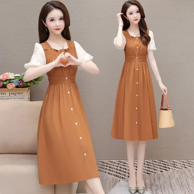 

Температное женское модное платье большого размера с короткими рукавами, новый стиль, утягивающая юбка из двух частей, длинная юбка XT1427