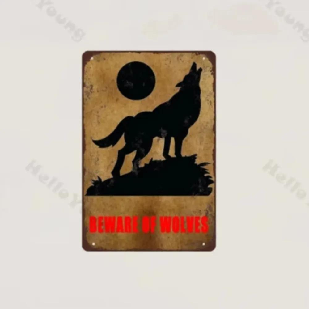 Безрамный ретро металлический постер BEWARE OF WOLVES — украшение в художественном стиле для охоты, добавляет форму флера до двора, фермы, горы и полевых настроек