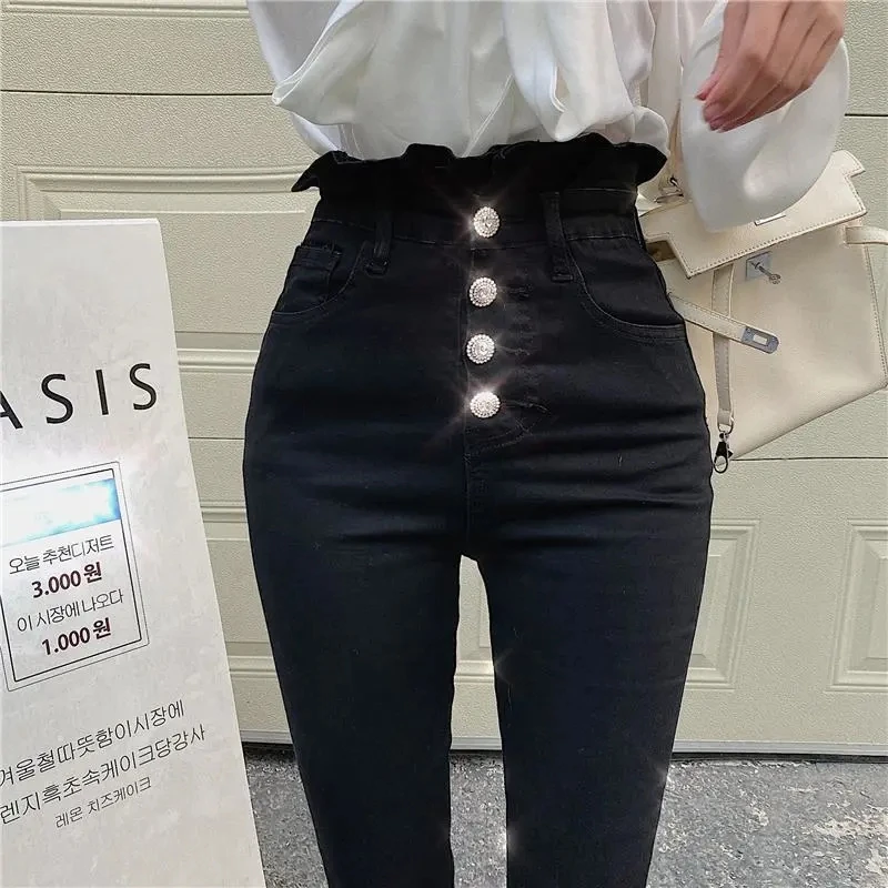 Jeans For Womens High Waist Push Up Jeans High Elastic Stretch Ladies Mom Jeans Female Washed Denim Skinny Pencil Pants
