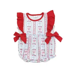 New RTS newborn boutique new deisgn one-piece girls patriotic romper 4th of july red ruffle flag bows bubble
