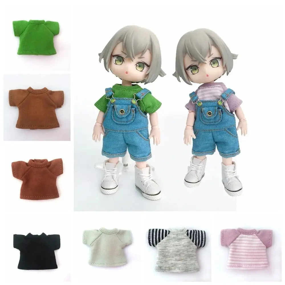 1/12 Bjd Dolls Short Sleeve Dolls T-shirt Cartoon Handmade Cotton Doll Clothes DIY Casual Doll Dress Up Toy Kids